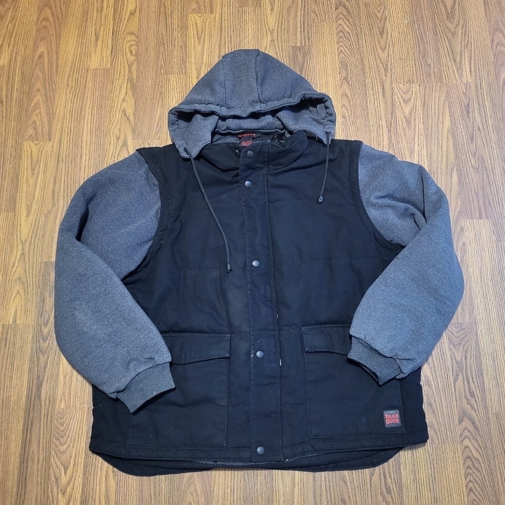Tough Duck Men's 2XL Canvas Work Jacket – Black with Grey Cotton Sleeves D6